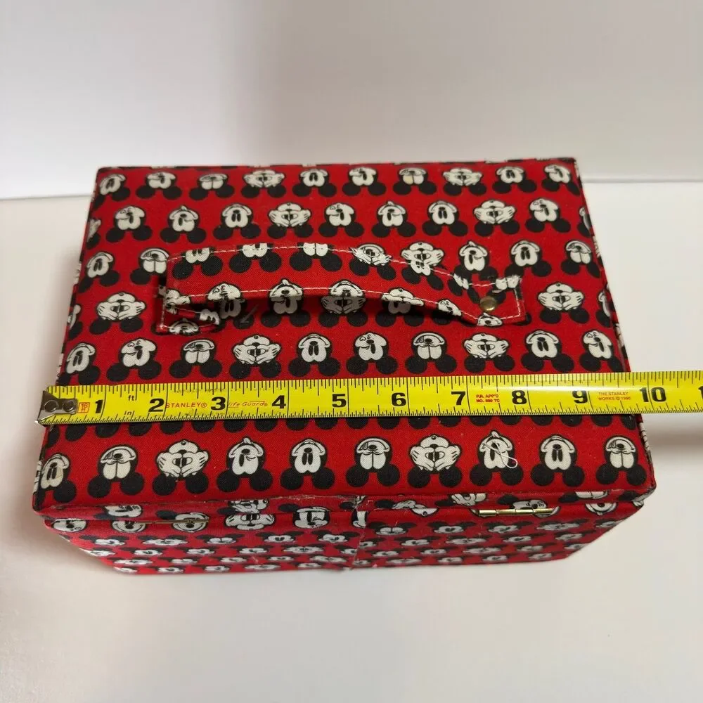 Disney Mickey Mouse Fabric Sewing Basket Box Organizer Handle Red Black Storage